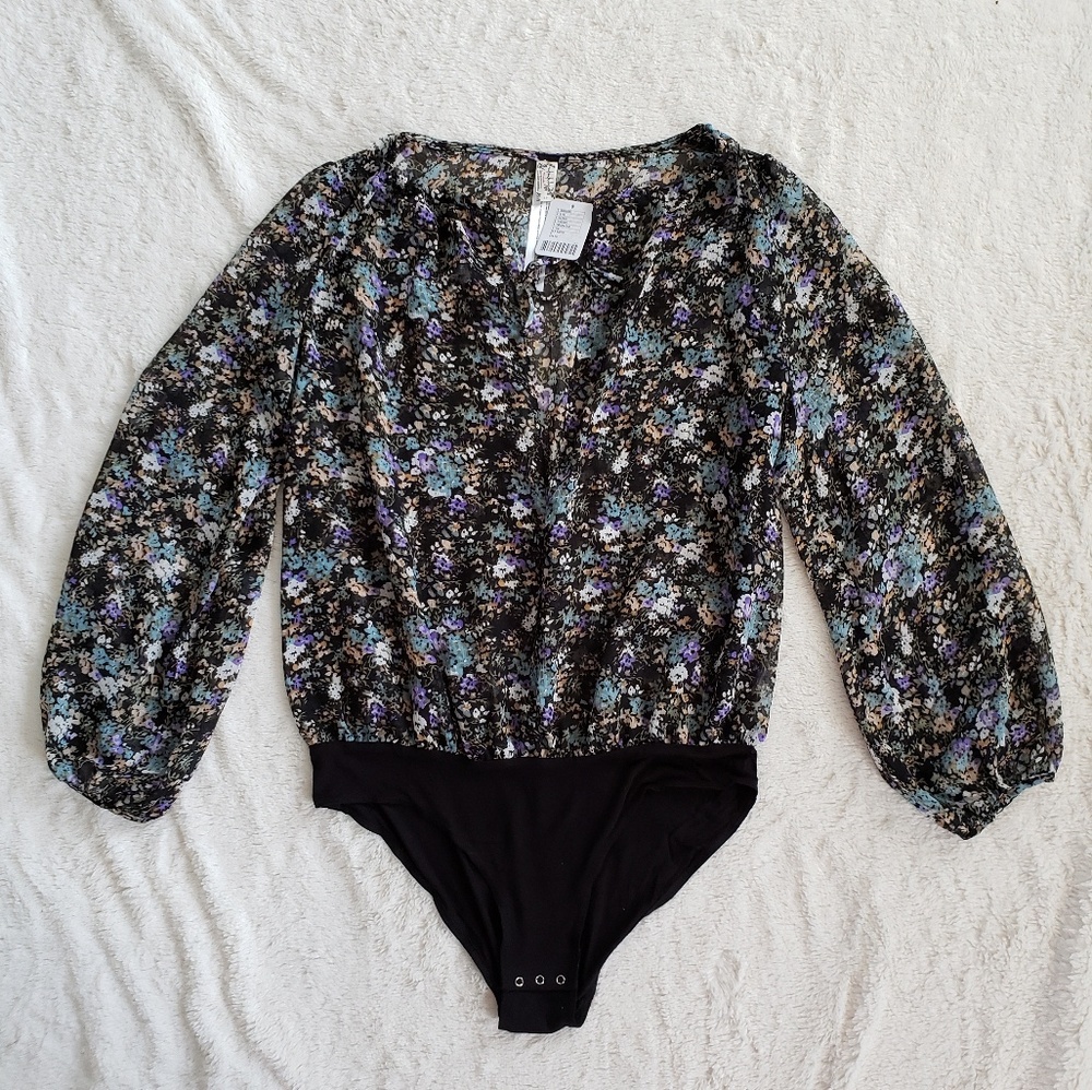 Intimately FP Floral Tie Blouse Bodysuit sz S NWT